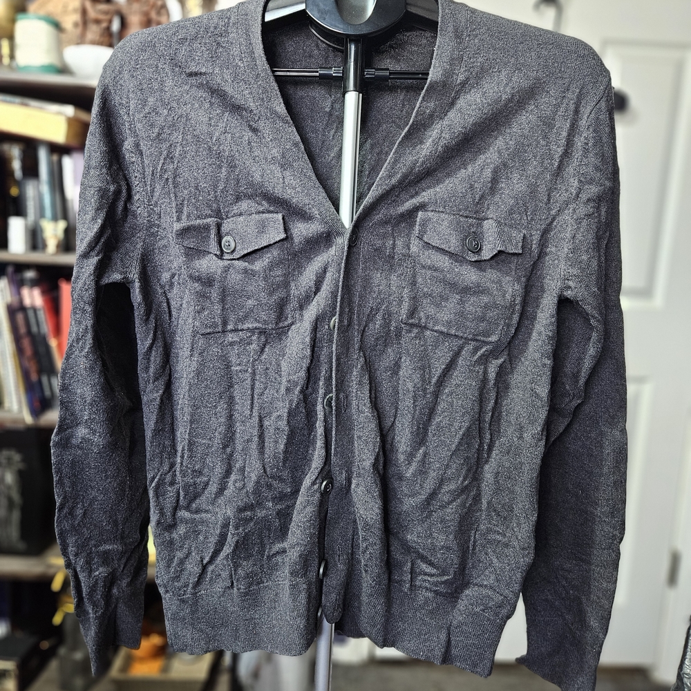 jf j.ferrar Men's Dark Gray Button-Front Sweater